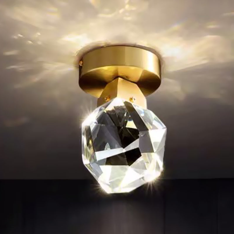 Gold Led Crystal Flush Mount For Minimalist Hallway