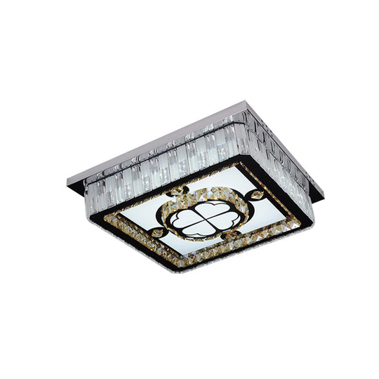 Square Led Crystal Ceiling Mounted Light In Chrome With Clover Pattern - Modern Simplicity Design