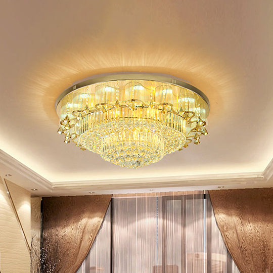 Contemporary Gold Led Diamond Crystal Dual - Layered Ceiling Flush Mount Light