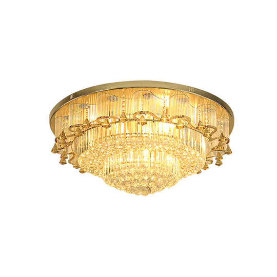 Contemporary Gold Led Diamond Crystal Dual - Layered Ceiling Flush Mount Light