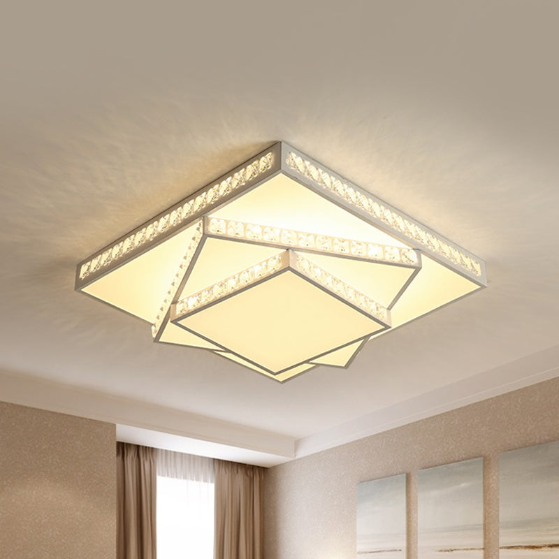 Modern Crystal Led Ceiling Lamp: Rectangle/Square Stylish Flush Mount For Bedroom White / Square