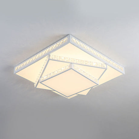 Modern Crystal Led Ceiling Lamp: Rectangle/Square Stylish Flush Mount For Bedroom White
