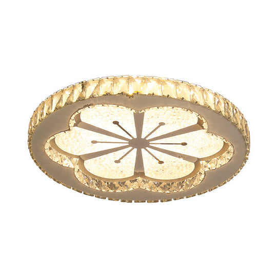 Simplicity Etched Deer/Flower Led Flushmount Light: Rectangular - Cut Crystal Ceiling Mount In