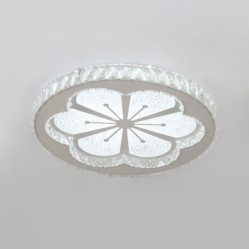 Simplicity Etched Deer/Flower Led Flushmount Light: Rectangular - Cut Crystal Ceiling Mount In