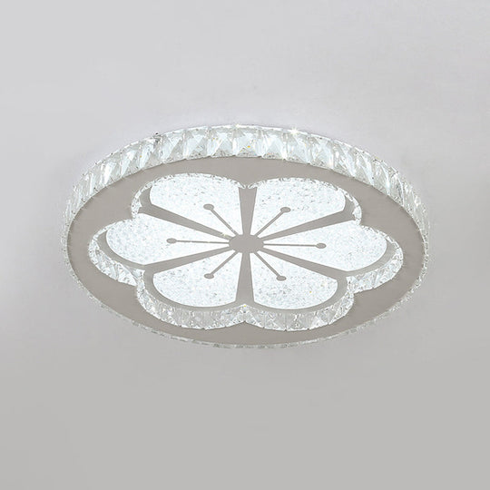 Simplicity Etched Deer/Flower Led Flushmount Light: Rectangular - Cut Crystal Ceiling Mount In
