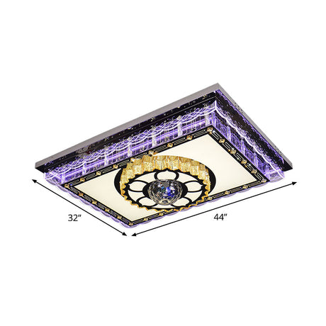 Sleek Led Crystal Flush Mount Ceiling Lamp With Chrome Accent - Modern Rectangle Design For Living