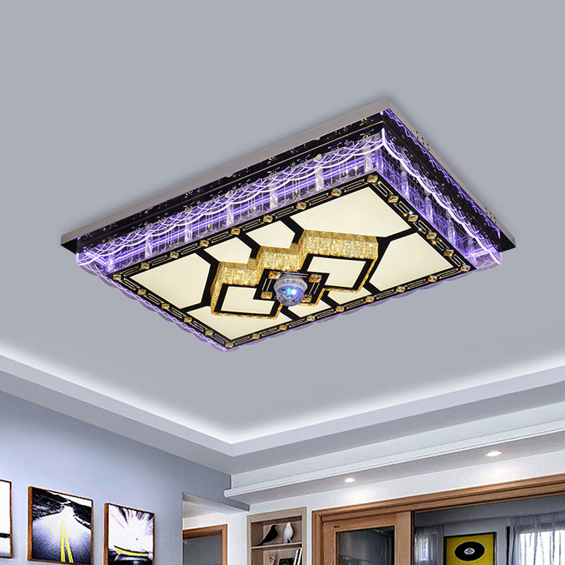 Sleek Led Crystal Flush Mount Ceiling Lamp With Chrome Accent - Modern Rectangle Design For Living
