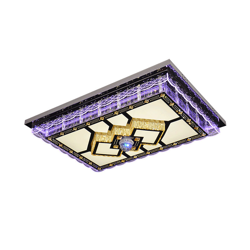 Sleek Led Crystal Flush Mount Ceiling Lamp With Chrome Accent - Modern Rectangle Design For Living
