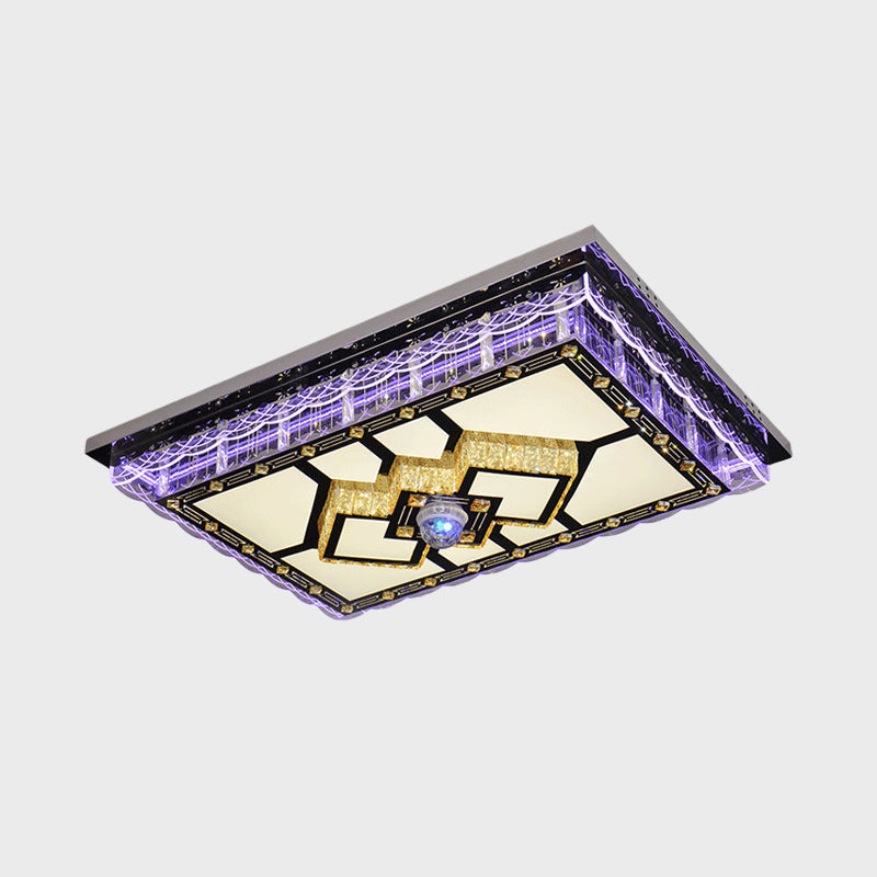 Sleek Led Crystal Flush Mount Ceiling Lamp With Chrome Accent - Modern Rectangle Design For Living