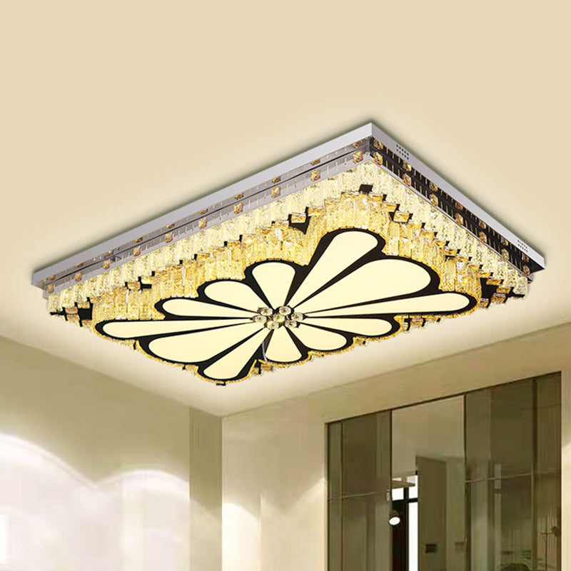 Modern Chrome Flush Mount Led Ceiling Light With Clear Crystal Accents - Perfect For Living Room /