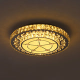 Round Crystal Block Led Flush Mount Ceiling Light In Nickel Finish For Simple Bedroom Style