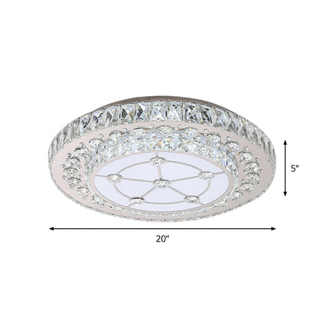 Round Crystal Block Led Flush Mount Ceiling Light In Nickel Finish For Simple Bedroom Style
