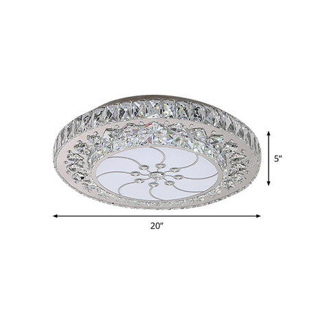 Contemporary Led Drum Ceiling Fixture Nickel Finish Crystal Flush Mount