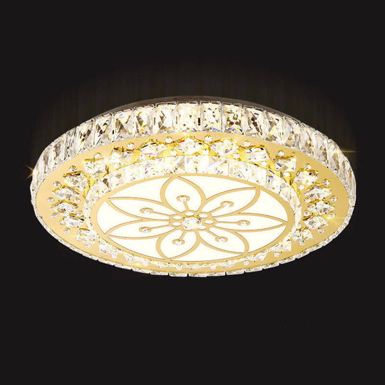 Led Crystal Flower Ceiling Light In Modern 2-Layered Round Flush Mount Design - Nickel