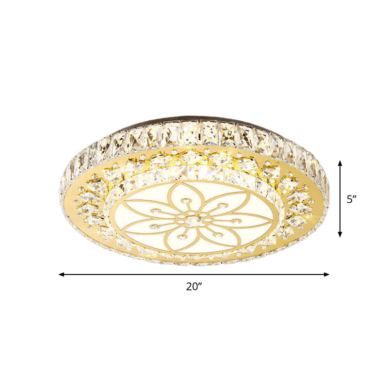 Led Crystal Flower Ceiling Light In Modern 2-Layered Round Flush Mount Design - Nickel