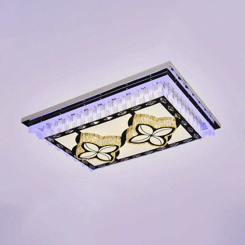 Modern Led Ceiling Light With Clear Crystal Rectangle Design And Nature - Inspired Patterns
