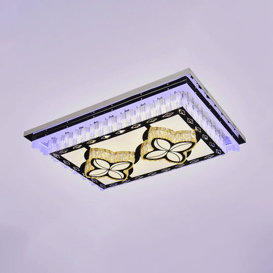 Modern Led Ceiling Light With Clear Crystal Rectangle Design And Nature-Inspired Patterns