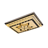 Modern Led Ceiling Light With Clear Crystal Rectangle Design And Nature-Inspired Patterns