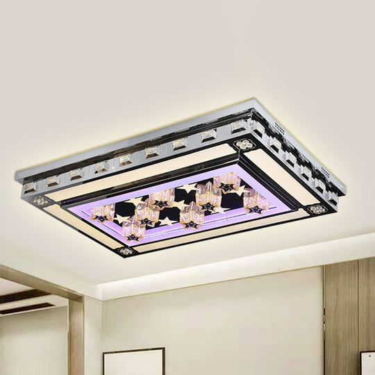 Modernist Led Flush Ceiling Light With Stainless - Steel Star/Cloud Design And Faceted Crystal –