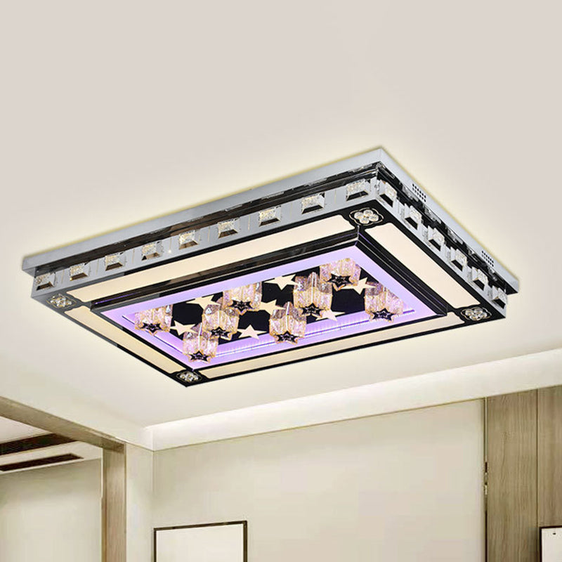 Modernist Led Flush Ceiling Light With Stainless-Steel Star/Cloud Design And Faceted Crystal Ideal