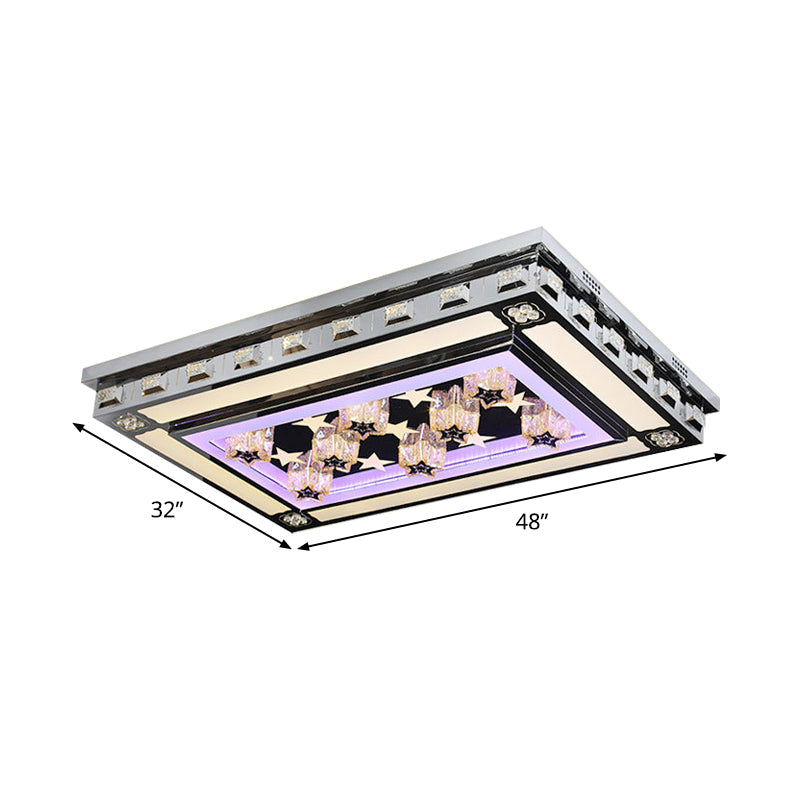 Modernist Led Flush Ceiling Light With Stainless - Steel Star/Cloud Design And Faceted Crystal –