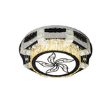 Modern Led Flush Mount Ceiling Light Fixture With Crystal Block Drum Shade In Nickel -