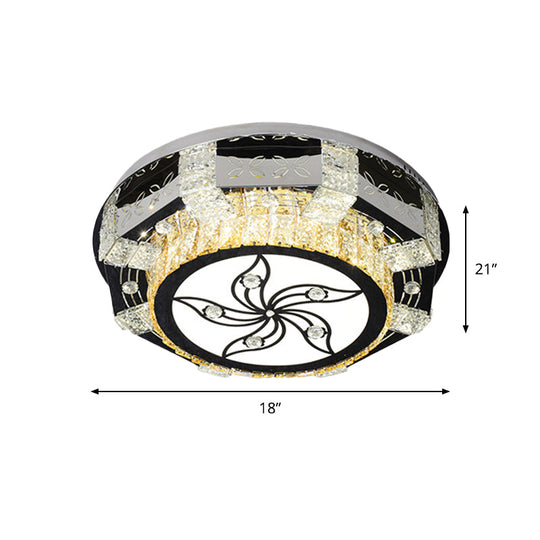 Modern Led Flush Mount Ceiling Light Fixture With Crystal Block Drum Shade In Nickel - Flower/Four