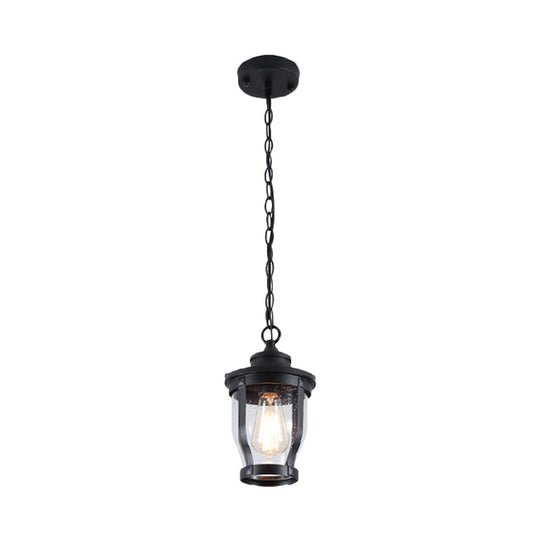 Rustic Lantern Pendant Light Kit With Clear Glass - Perfect For Balcony