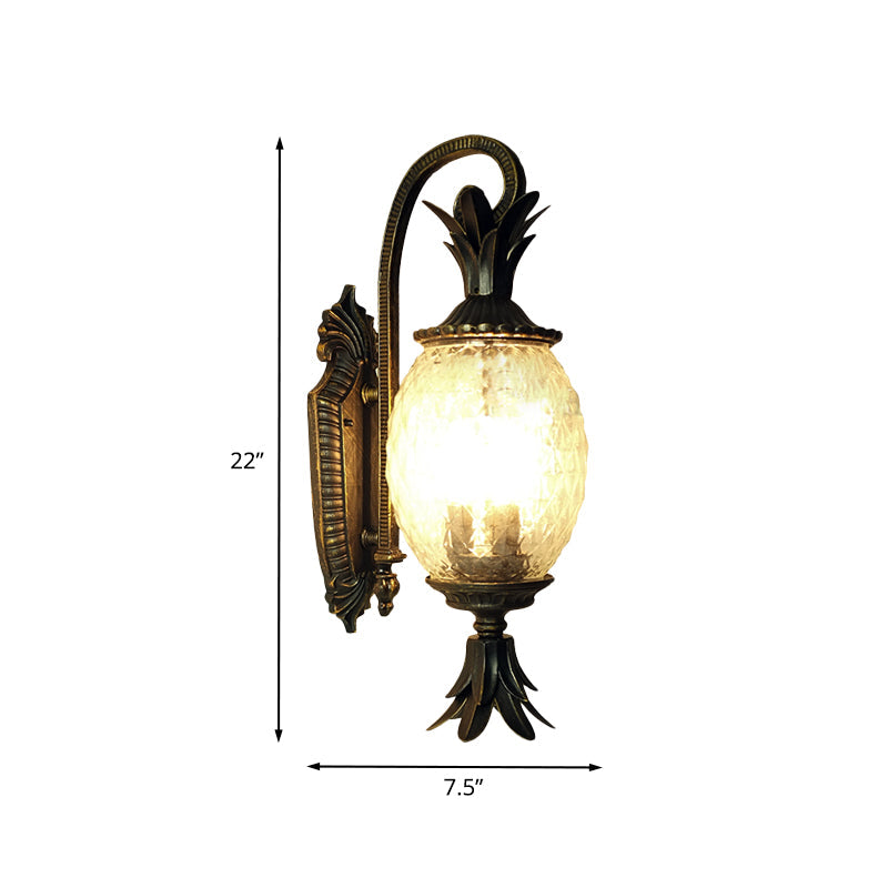 Courtyard Sconce Light - Pineapple Design Clear Crystal Single Head Black Wall Lighting