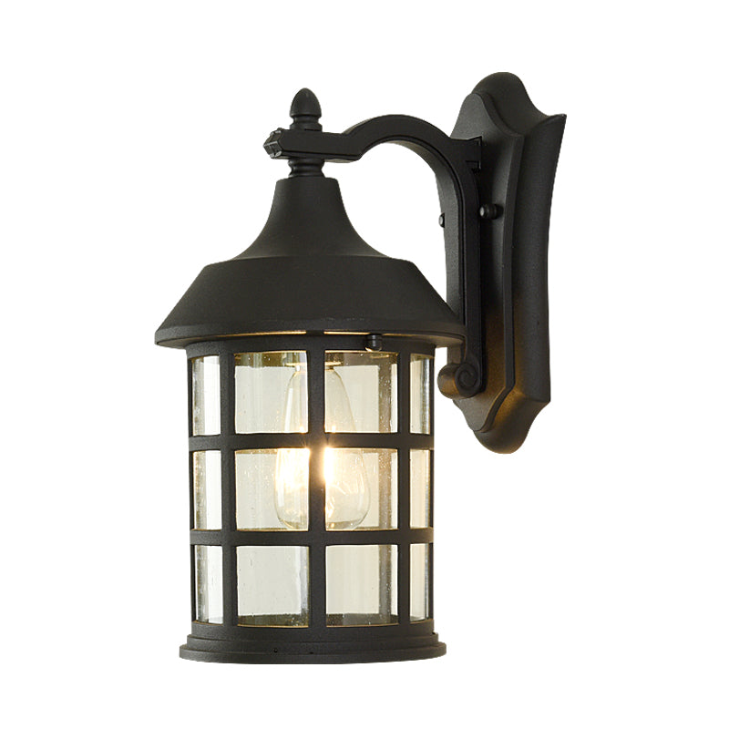 Rustic Single Bulb Wall Sconce With Clear Glass & Metal Frame Ideal For Courtyards