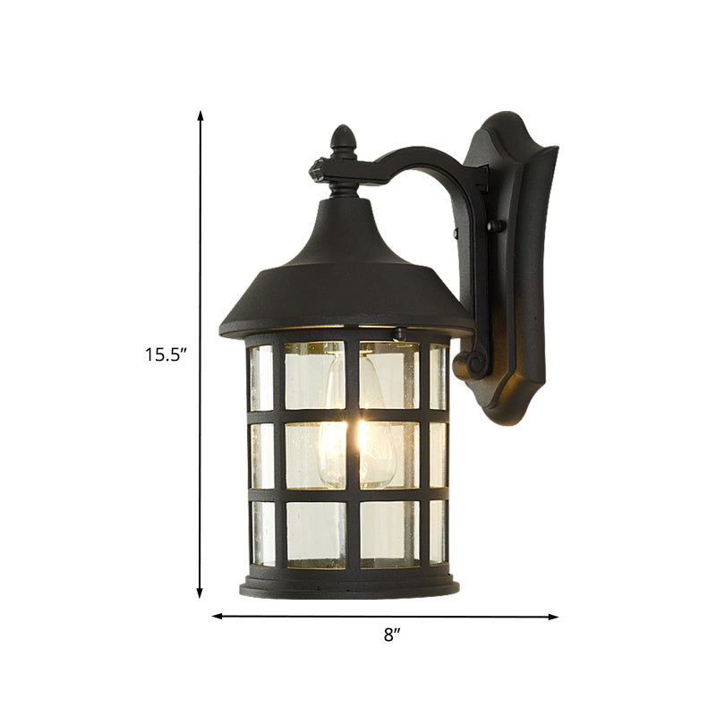 Rustic Single Bulb Wall Sconce With Clear Glass & Metal Frame Ideal For Courtyards