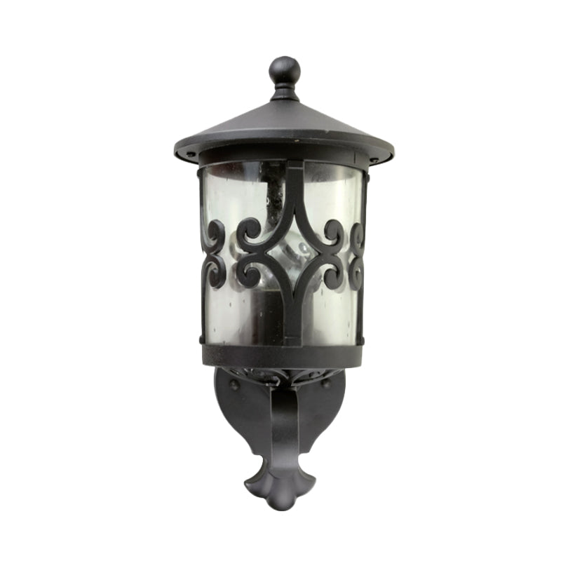 Retro Black Glass Wall Sconce With Single Bulb For Courtyard Lighting