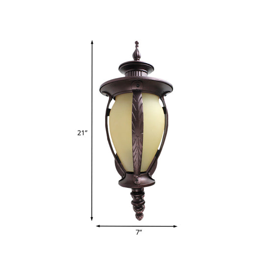 Countryside Yellow Glass Courtyard Sconce Light - Dark Coffee Wall Lamp