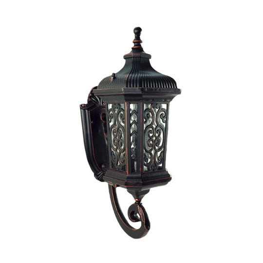 Metal Black Wall Mount Lantern For Courtyard - Single Head Lodge Lamp Fixture Up/Down Lighting