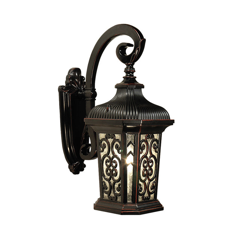 Metal Black Wall Mount Lantern For Courtyard - Single Head Lodge Lamp Fixture Up/Down Lighting