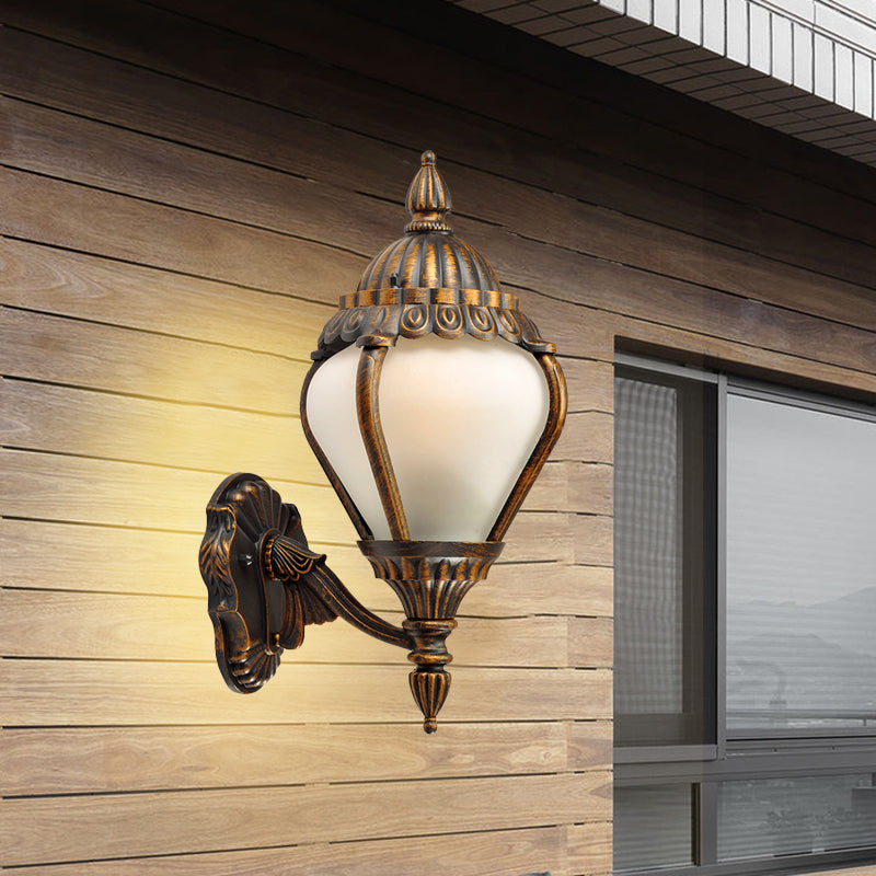 Rustic Frosted Glass Wall Lantern With Bronze Finish - Up/Down Outdoor Sconce Light / Up