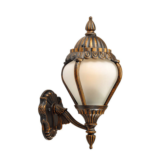 Rustic Frosted Glass Wall Lantern With Bronze Finish - Up/Down Outdoor Sconce Light