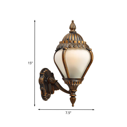 Rustic Frosted Glass Wall Lantern With Bronze Finish - Up/Down Outdoor Sconce Light