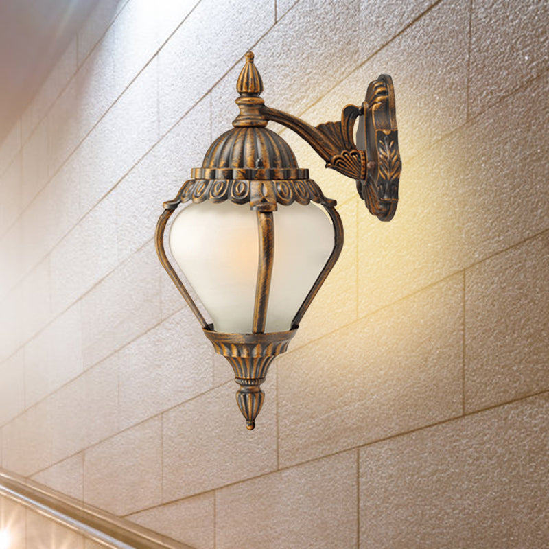 Rustic Frosted Glass Wall Lantern With Bronze Finish - Up/Down Outdoor Sconce Light
