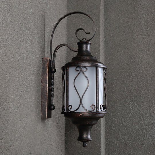 Traditional Opal Glass Lantern Wall Mounted Patio Light - 1-Light Lighting In Black/Rust