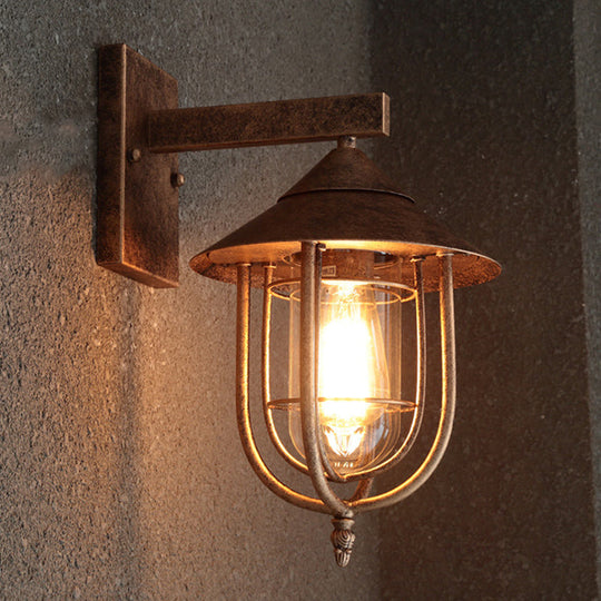 Vintage Style Sconce Lamp With Metal Cage - Clear Glass Black/Bronze Wall Hanging Light Capsule