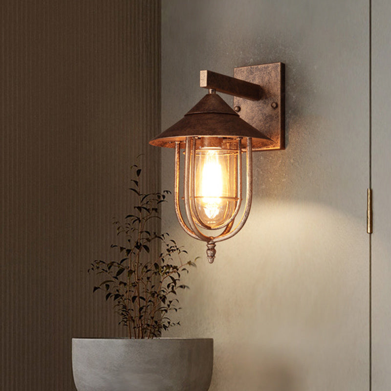 Vintage Style Sconce Lamp With Metal Cage - Clear Glass Black/Bronze Wall Hanging Light Capsule