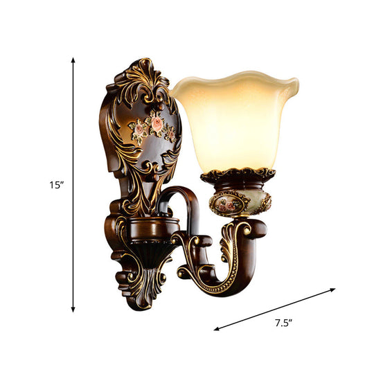 Rustic Resin Wall Light With Scalloped Design And Curved Arm - 1/2 Head Rust Sconce