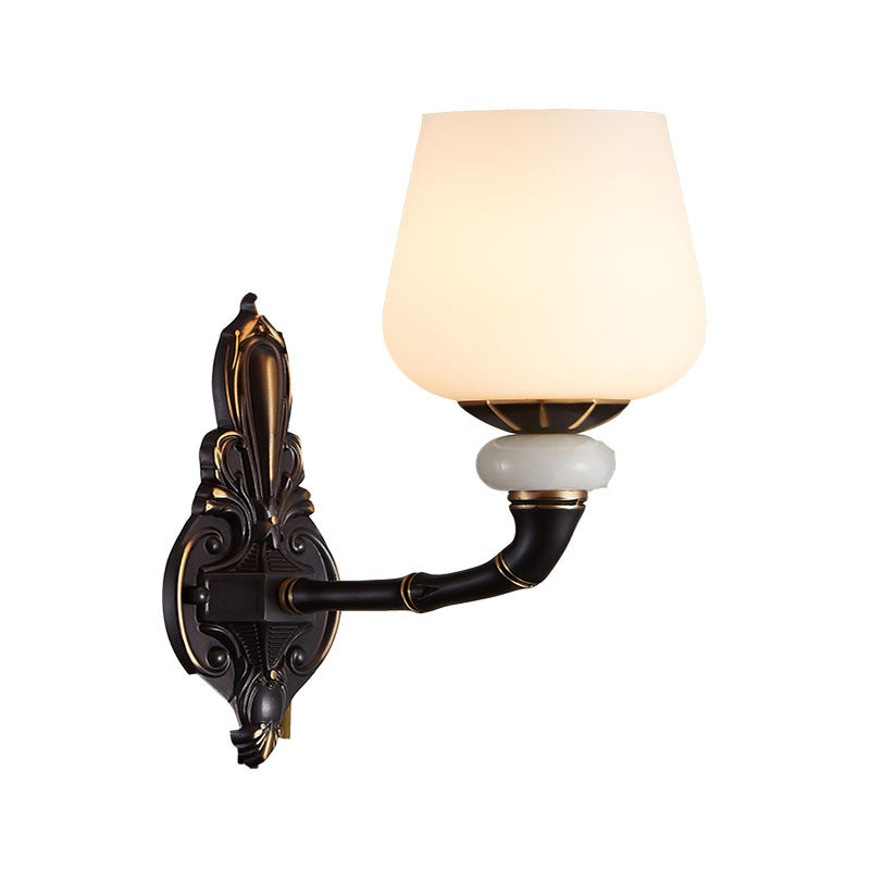 Traditional Opal Glass Black And Gold Cup-Shape Wall Lamp - 1/2 Head Indoor Lighting
