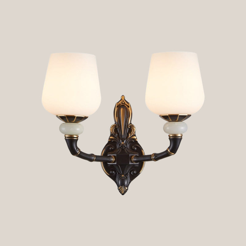 Traditional Opal Glass Black And Gold Cup-Shape Wall Lamp - 1/2 Head Indoor Lighting