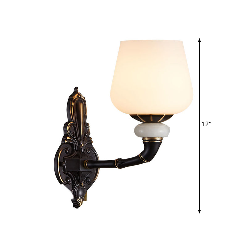 Traditional Opal Glass Black And Gold Cup-Shape Wall Lamp - 1/2 Head Indoor Lighting