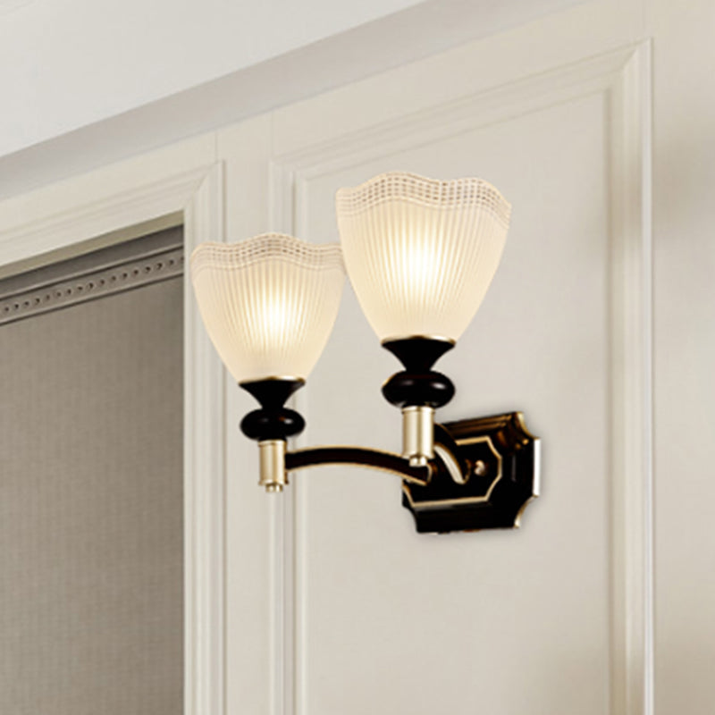 Latticed Glass Cone Up Wall Lamp - Translucent Farmhouse Style Black/Gold 1/2 Light Indoor Mount