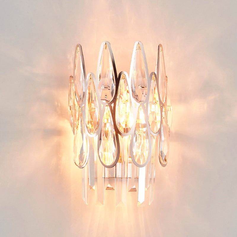 Teardrop Wall Light Sconce - Gold Finish Crystal Lamp With Half-Circle Design