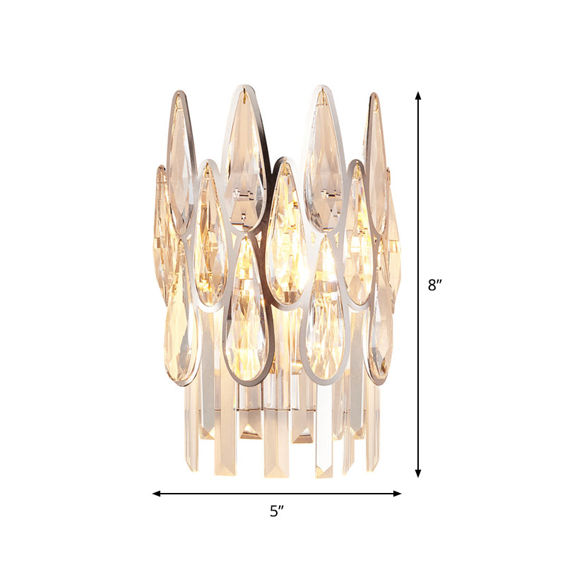 Teardrop Wall Light Sconce - Gold Finish Crystal Lamp With Half-Circle Design