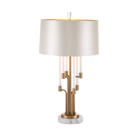 Traditional Drum Table Lamp With Inner Gold Base And Flute Crystal Deco